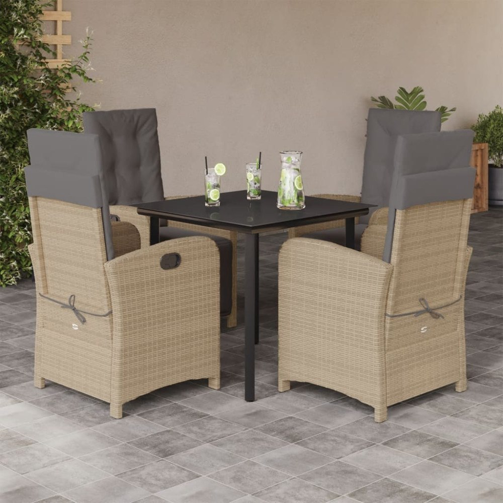 vidaXL Matgrupp för trädgården med dynor 5 delar beige konstrotting