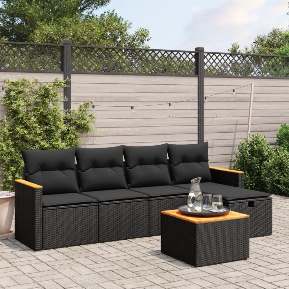 vidaXL Loungegrupp med dynor 6 delar svart konstrotting