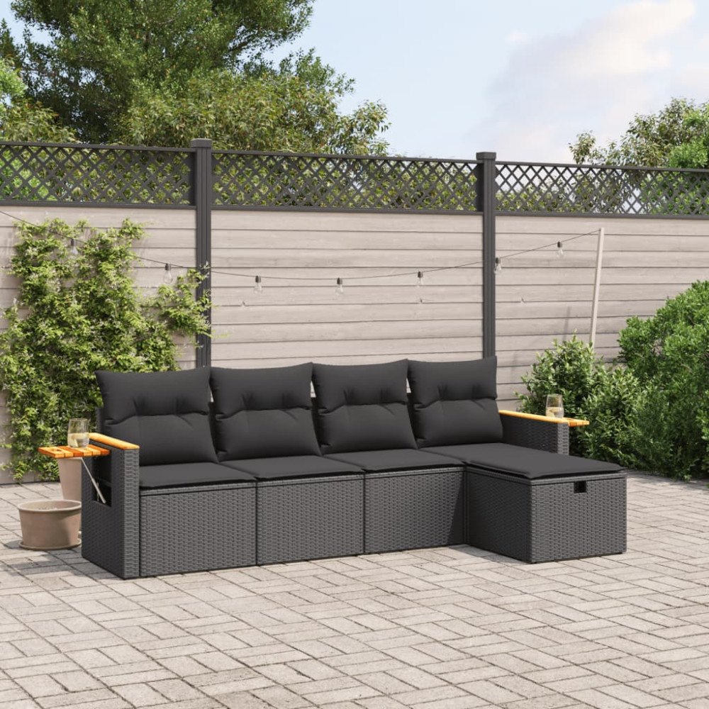 vidaXL Loungegrupp för trädgården med dynor 5 delar svart konstrotting