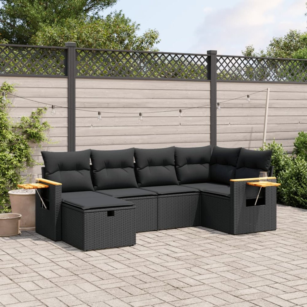 vidaXL Loungegrupp med dynor 6 delar svart konstrotting