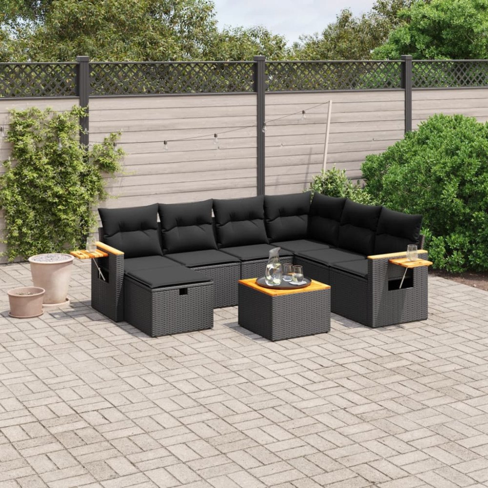 vidaXL Loungegrupp för trädgården med dynor 8 delar svart konstrotting