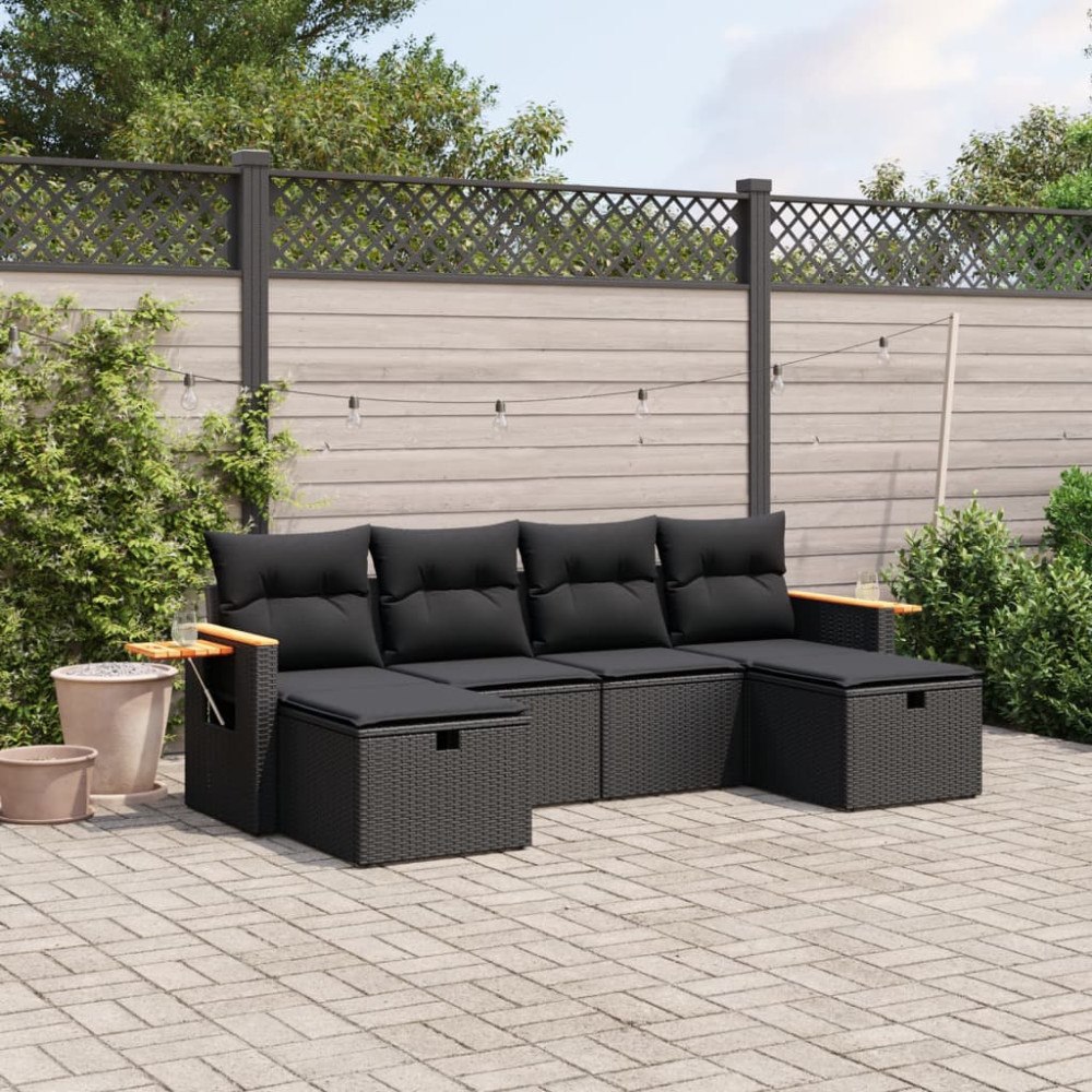 vidaXL Loungegrupp med dynor 6 delar svart konstrotting