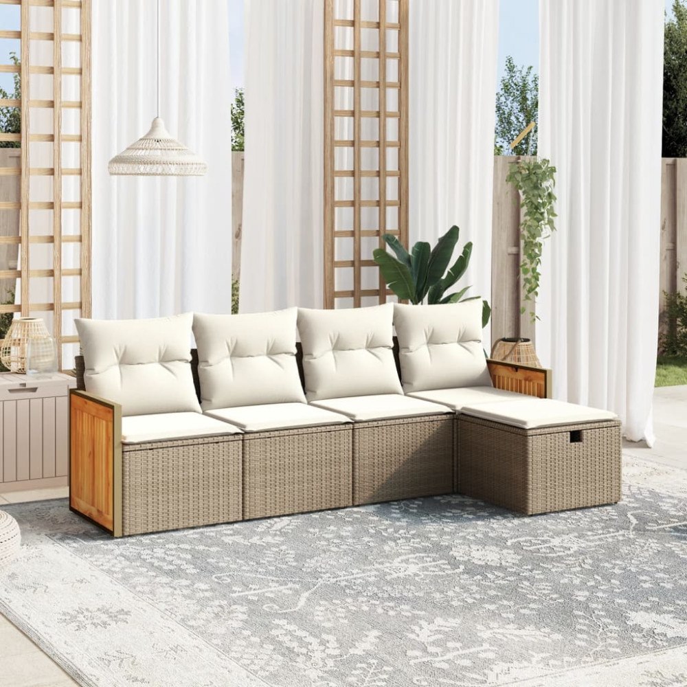 vidaXL Soffgrupp för trädgården med dynor 5 delar beige konstrotting