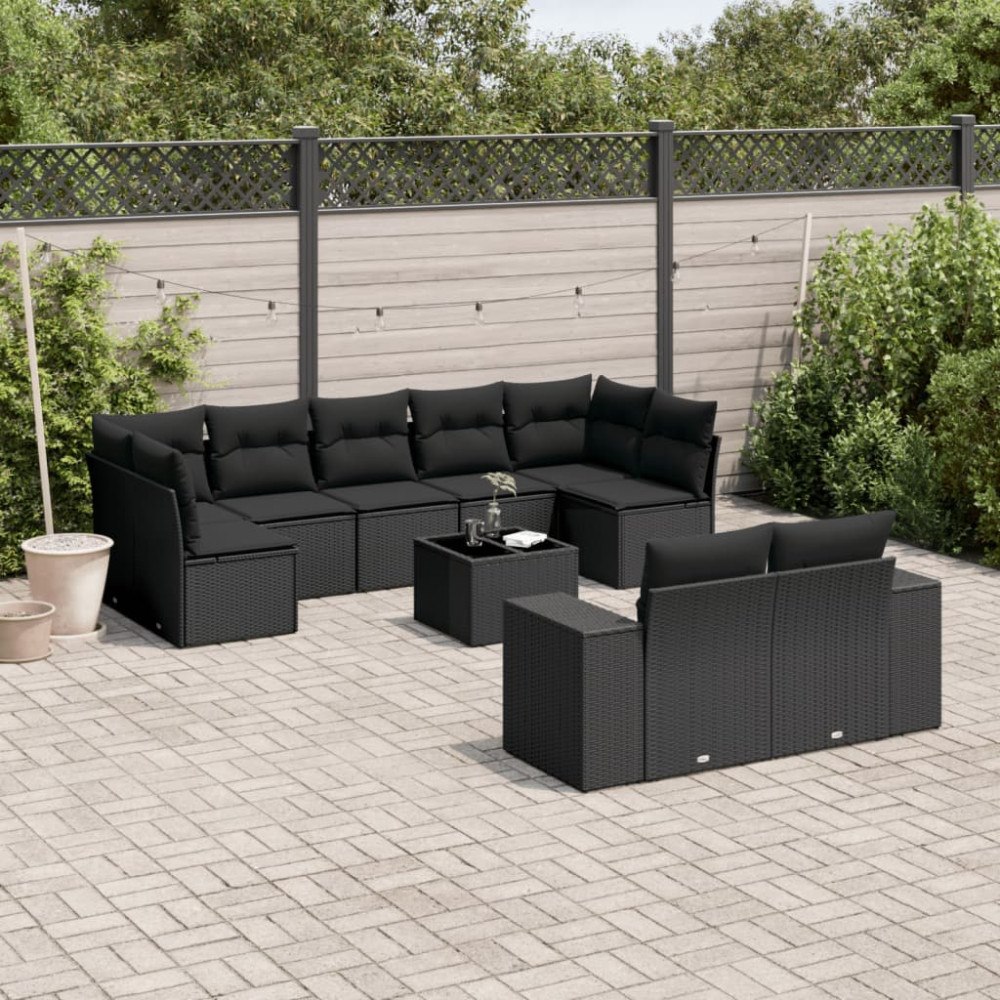 vidaXL Loungegrupp 10 delar med svarta dynor konstrotting