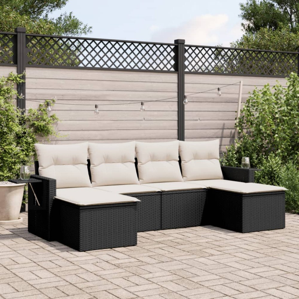 vidaXL Loungegrupp med dynor 6 delar svart konstrotting