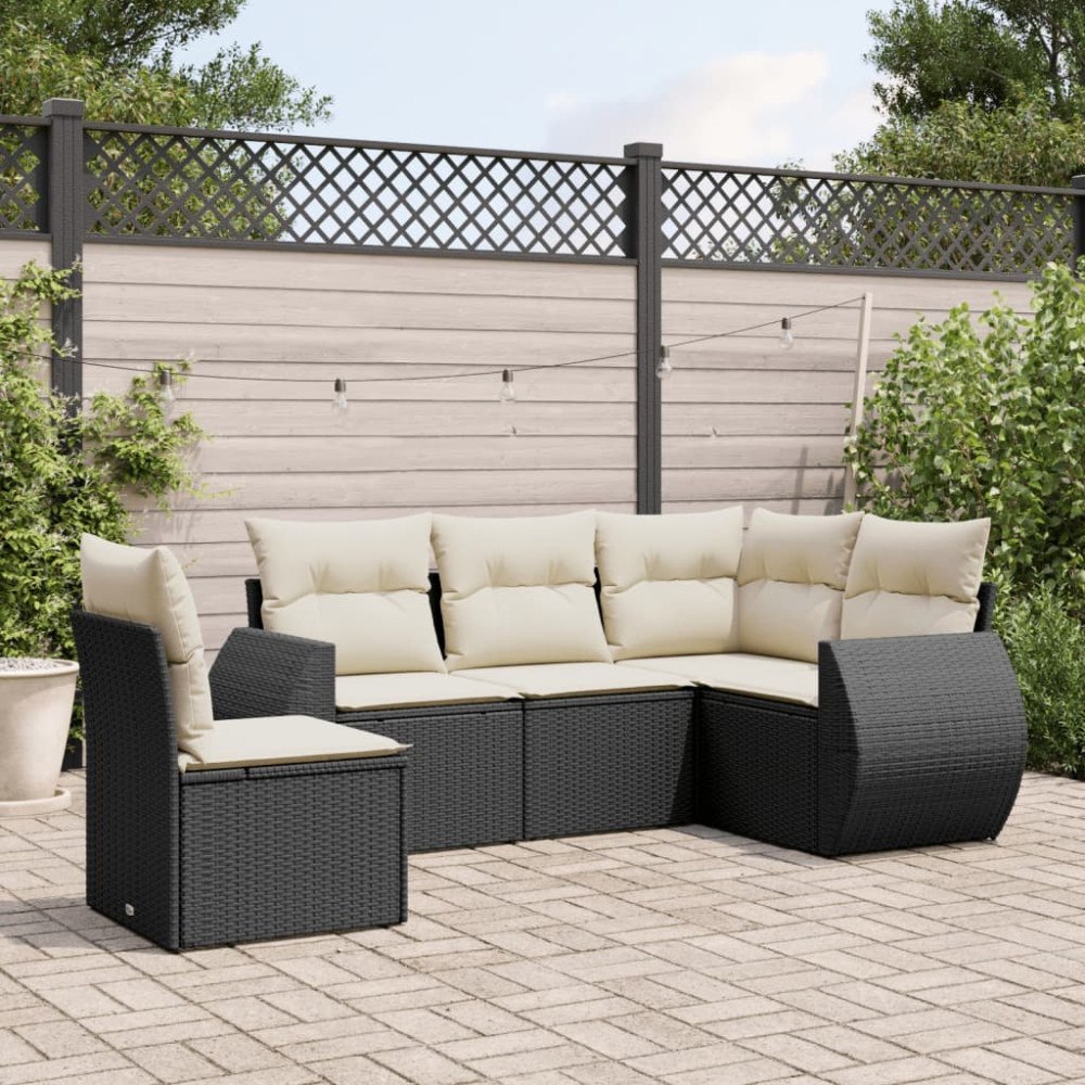 vidaXL Loungegrupp för trädgården med dynor 5 delar svart konstrotting