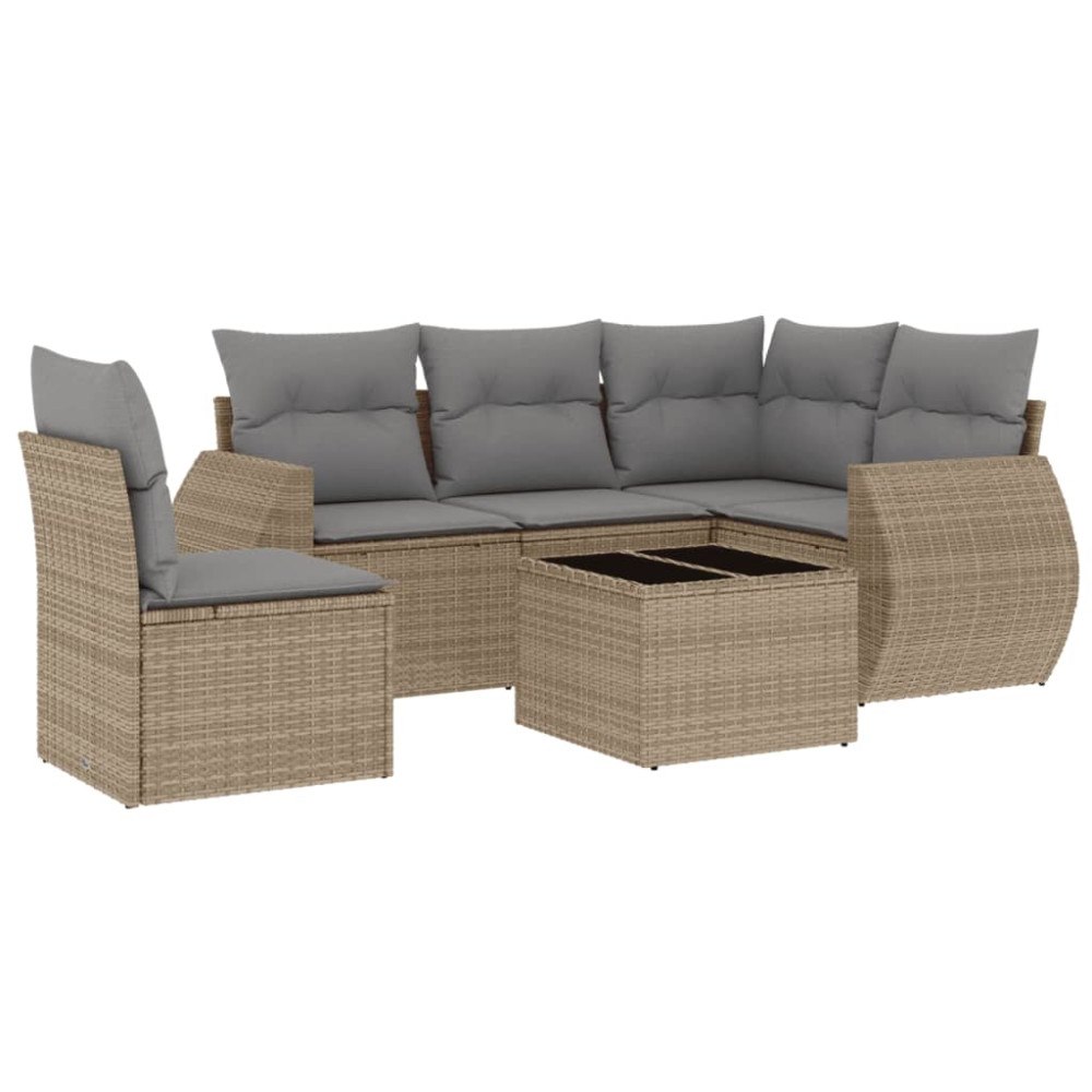 vidaXL Soffgrupp för trädgården med dynor 6 delar beige konstrotting