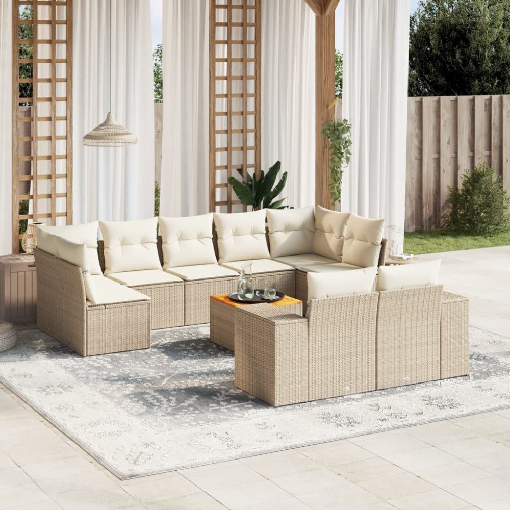 vidaXL Soffgrupp för trädgård med dynor 10 delar beige konstrotting