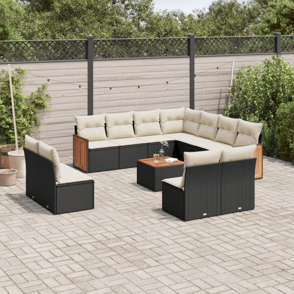 vidaXL Loungegrupp med dynor 12 delar svart konstrotting