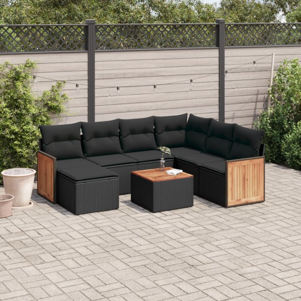 vidaXL Loungegrupp för trädgården med dynor 8 delar svart konstrotting