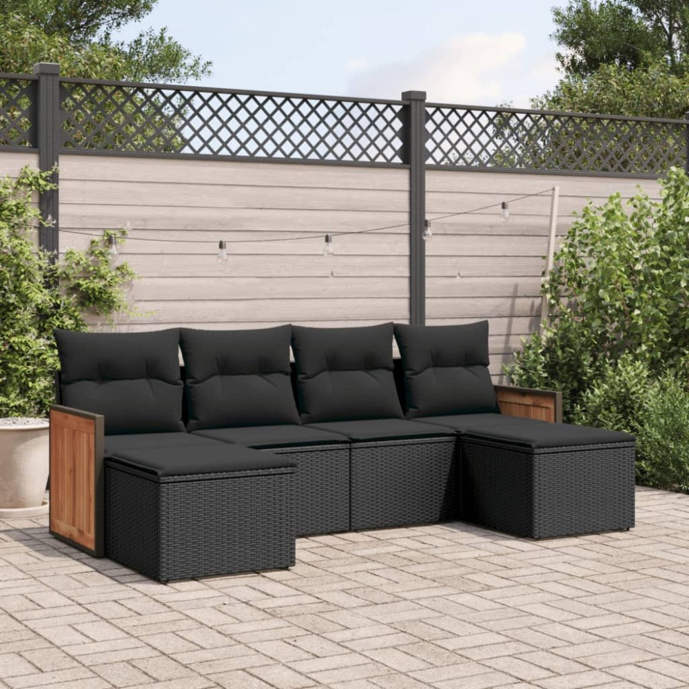 vidaXL Loungegrupp med dynor 6 delar svart konstrotting