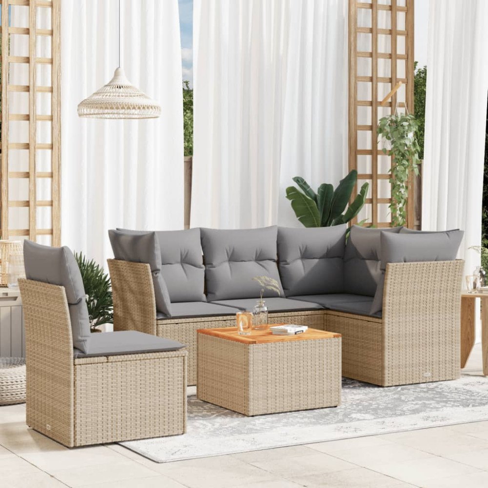 vidaXL Soffgrupp för trädgård med dynor 6 delar mixbeige konstrotting