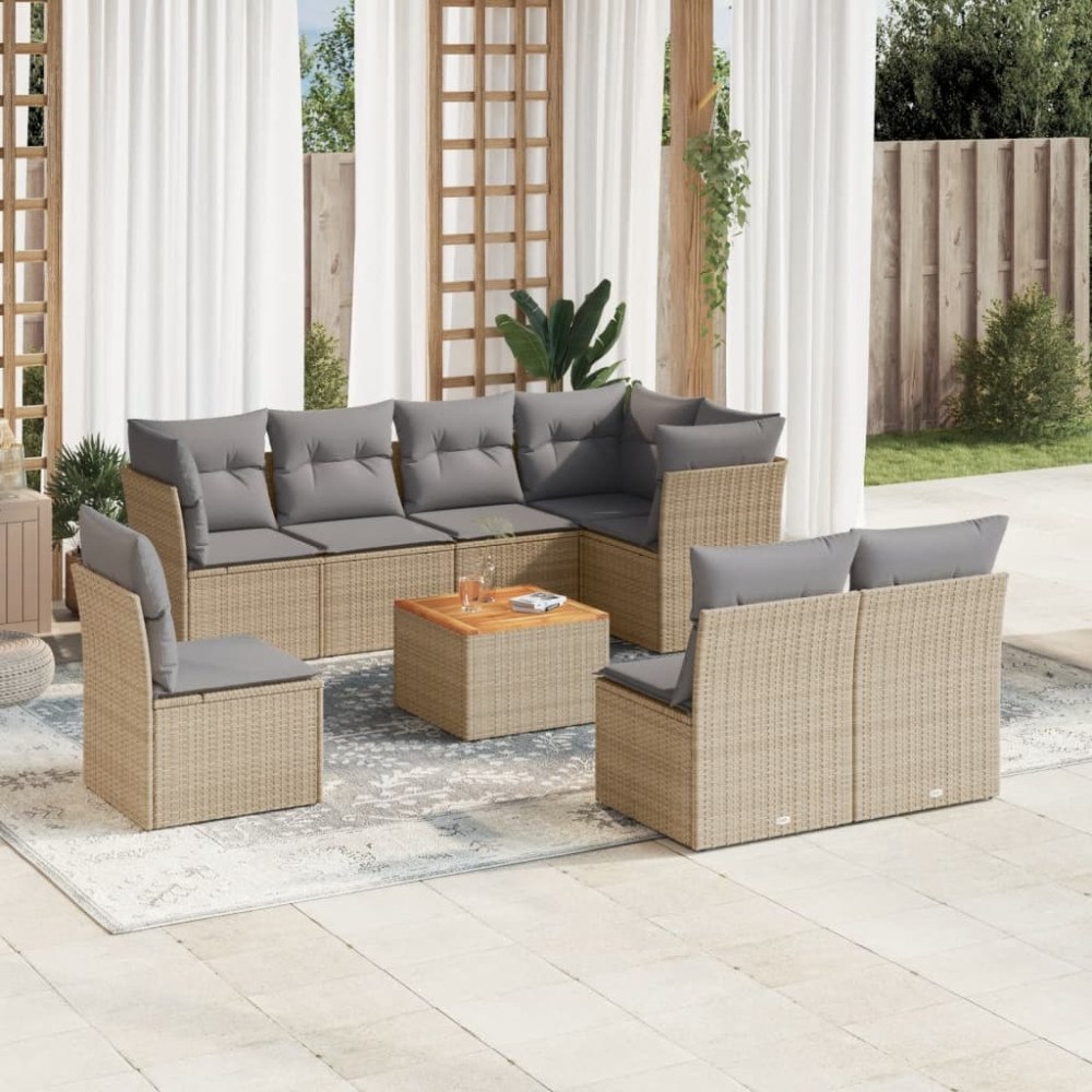 vidaXL Soffgrupp för trädgård med dynor 9 delar mixbeige konstrotting