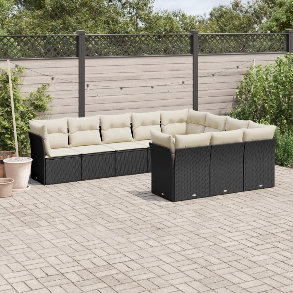 vidaXL Loungegrupp 10 delar med svarta dynor konstrotting