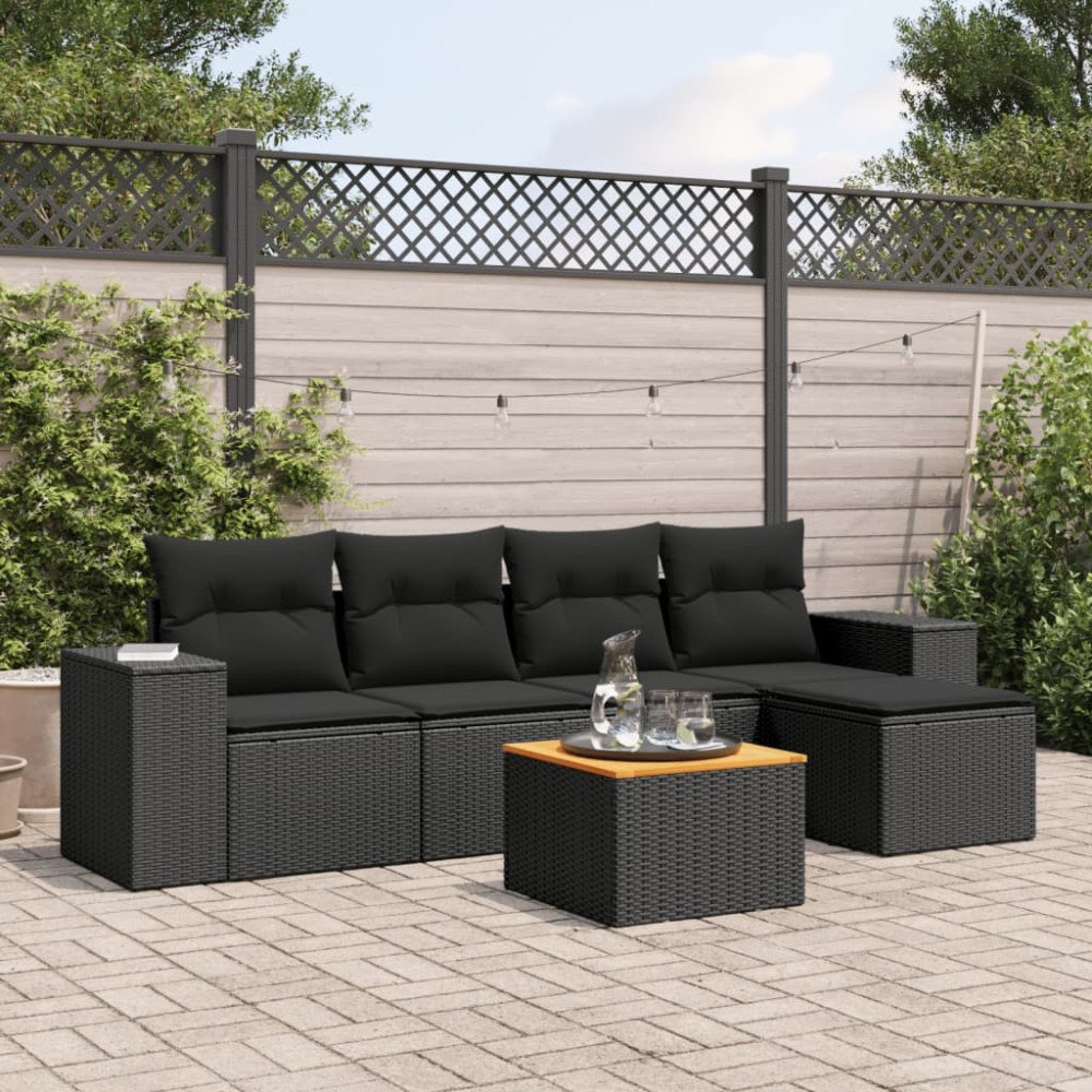 vidaXL Loungegrupp med dynor 6 delar svart konstrotting