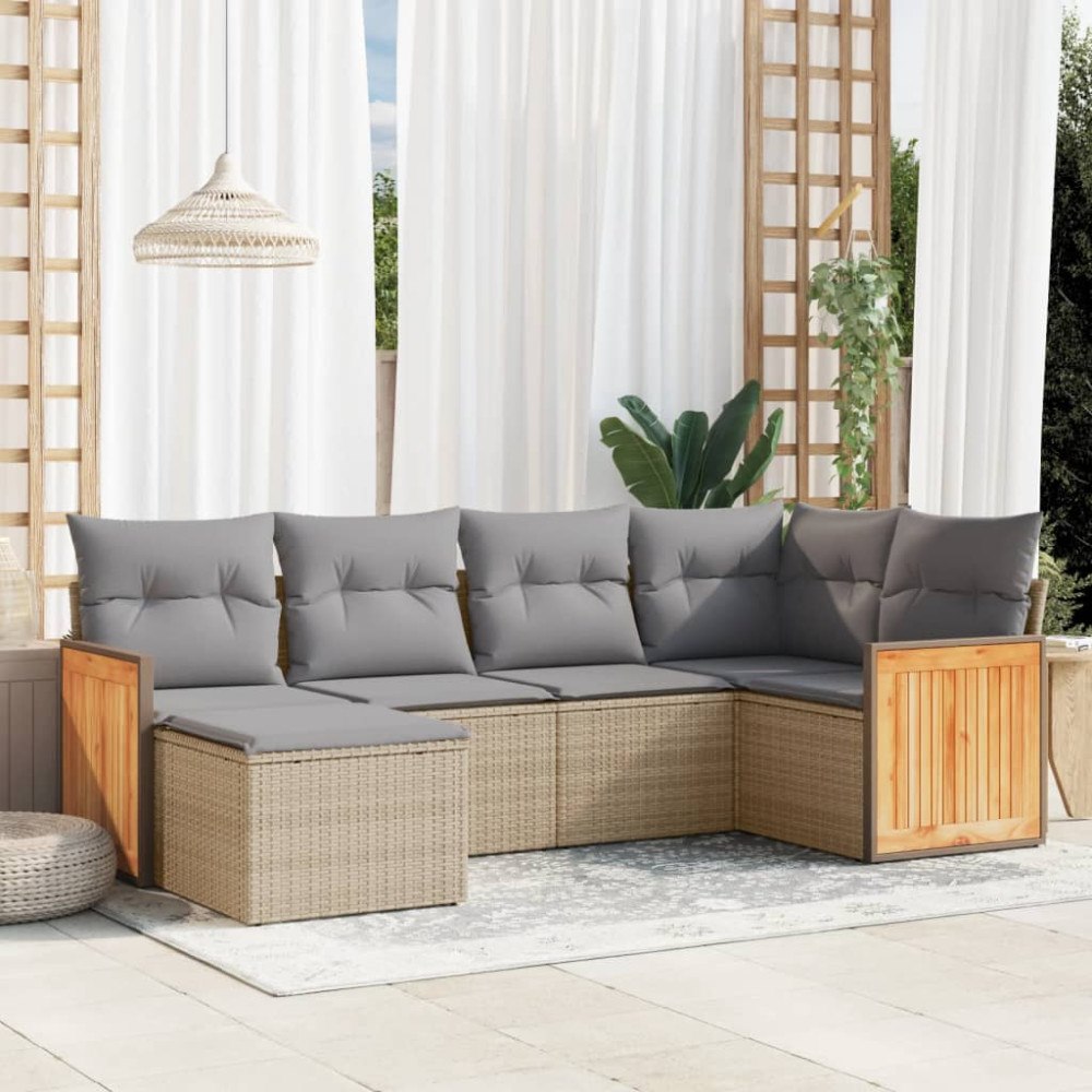 vidaXL Soffgrupp för trädgården med dynor 6 delar beige konstrotting