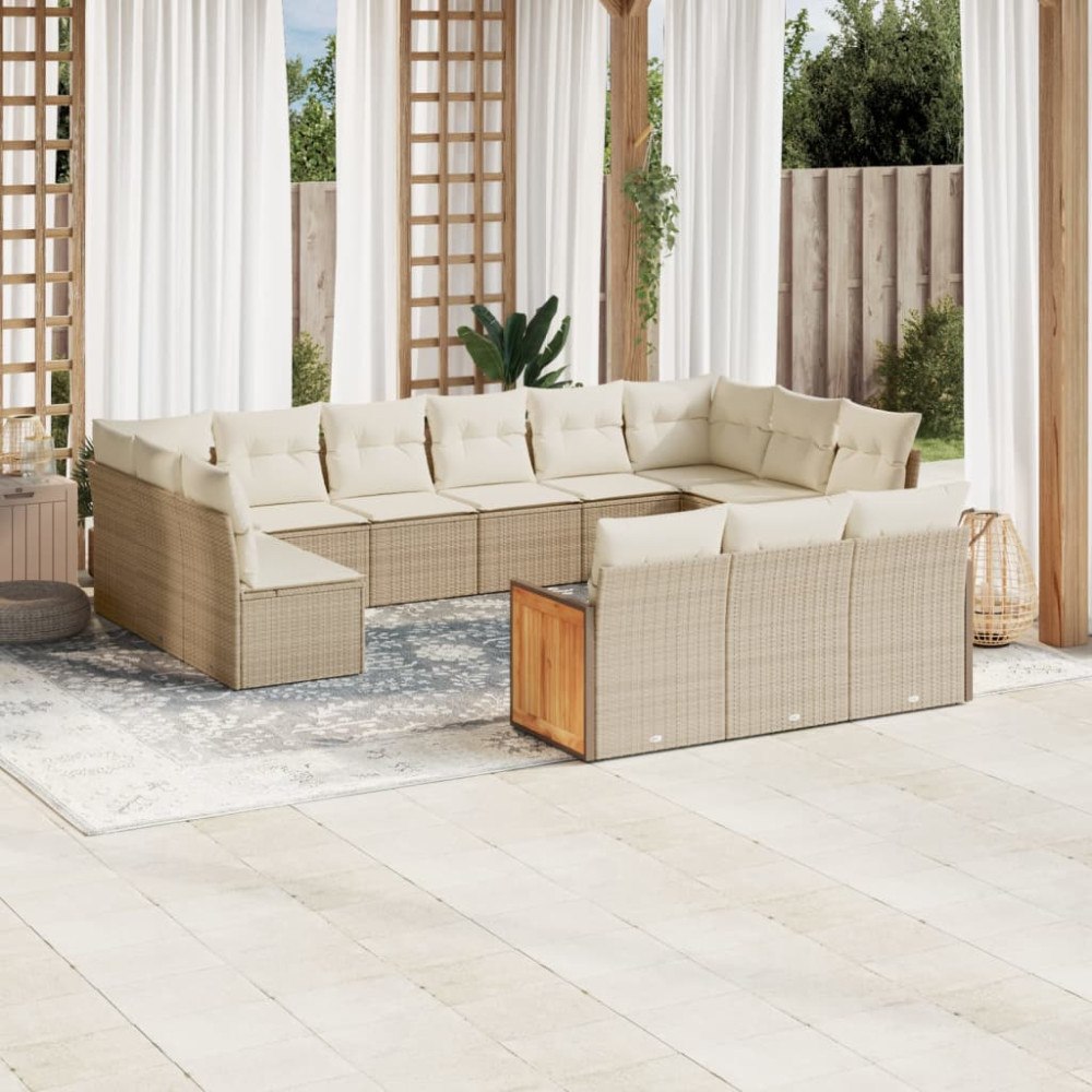 vidaXL Soffgrupp för trädgården med dynor 13 delar beige konstrotting