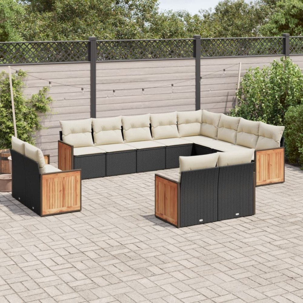 vidaXL Loungegrupp med dynor 12 delar svart konstrotting