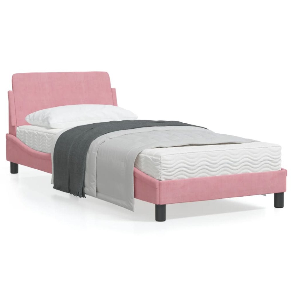 vidaXL Bed Frame with Headboard "Dover" Pink 90x200 cm Velvet
