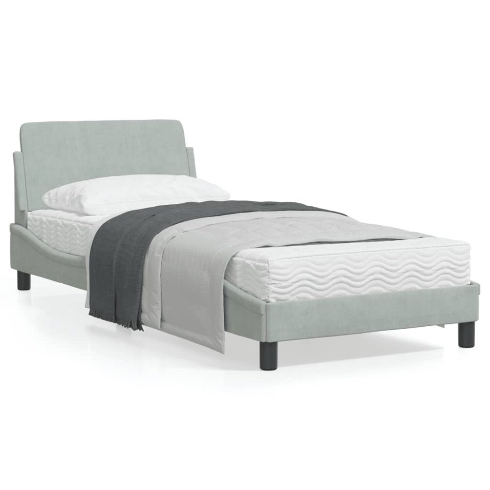vidaXL Sängram utan madrass ljusgrå 90x190 cm sammet