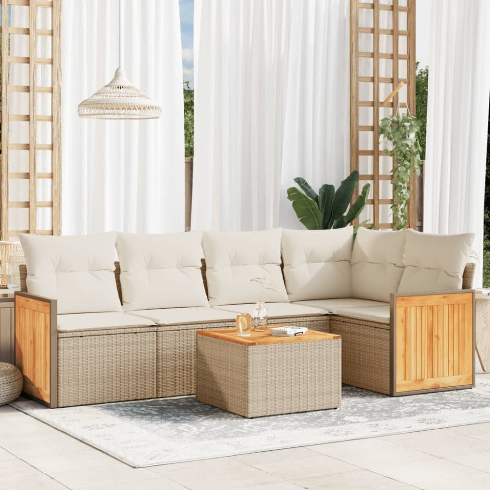 vidaXL Soffgrupp för trädgården med dynor 6 delar beige konstrotting