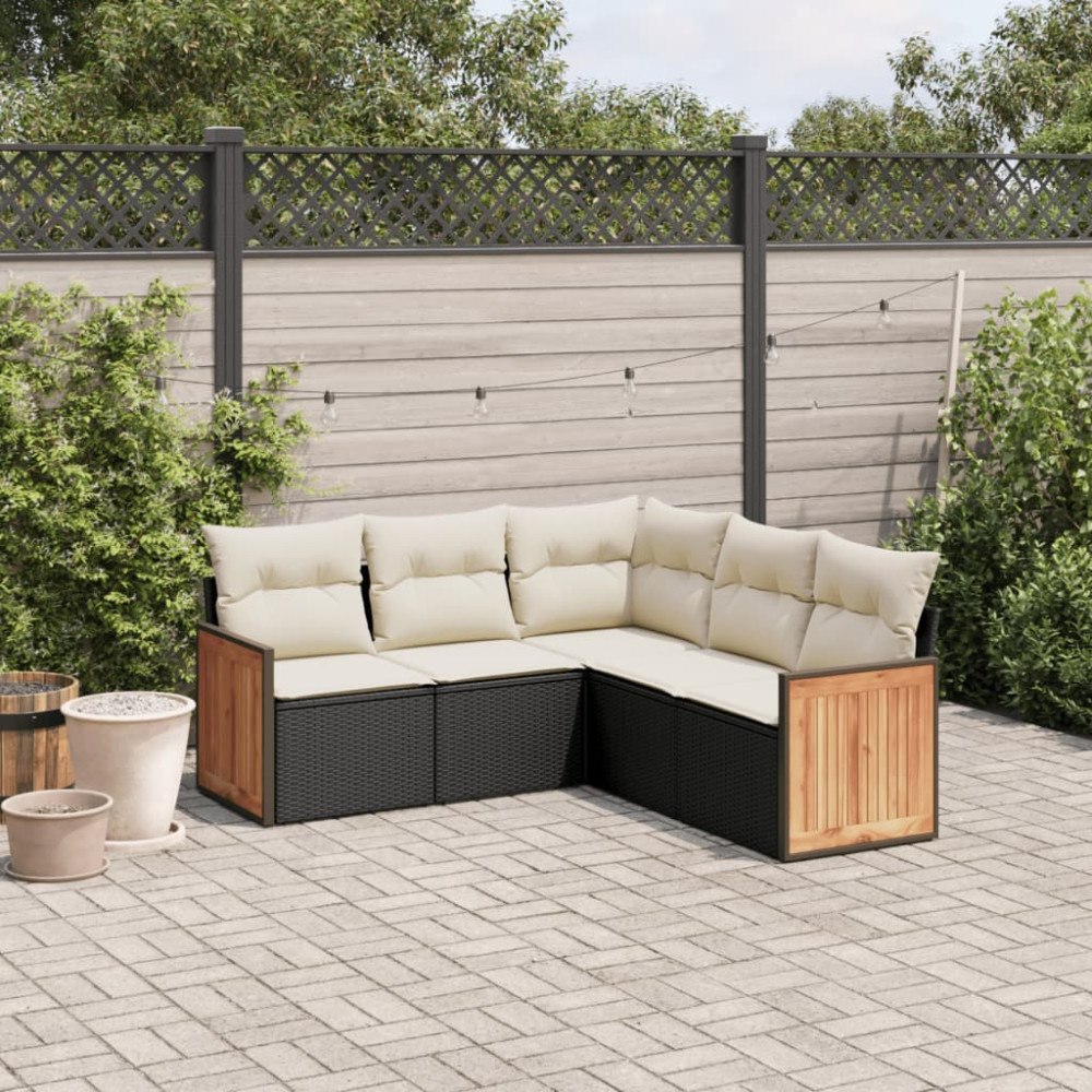vidaXL Loungegrupp för trädgården med dynor 5 delar svart konstrotting