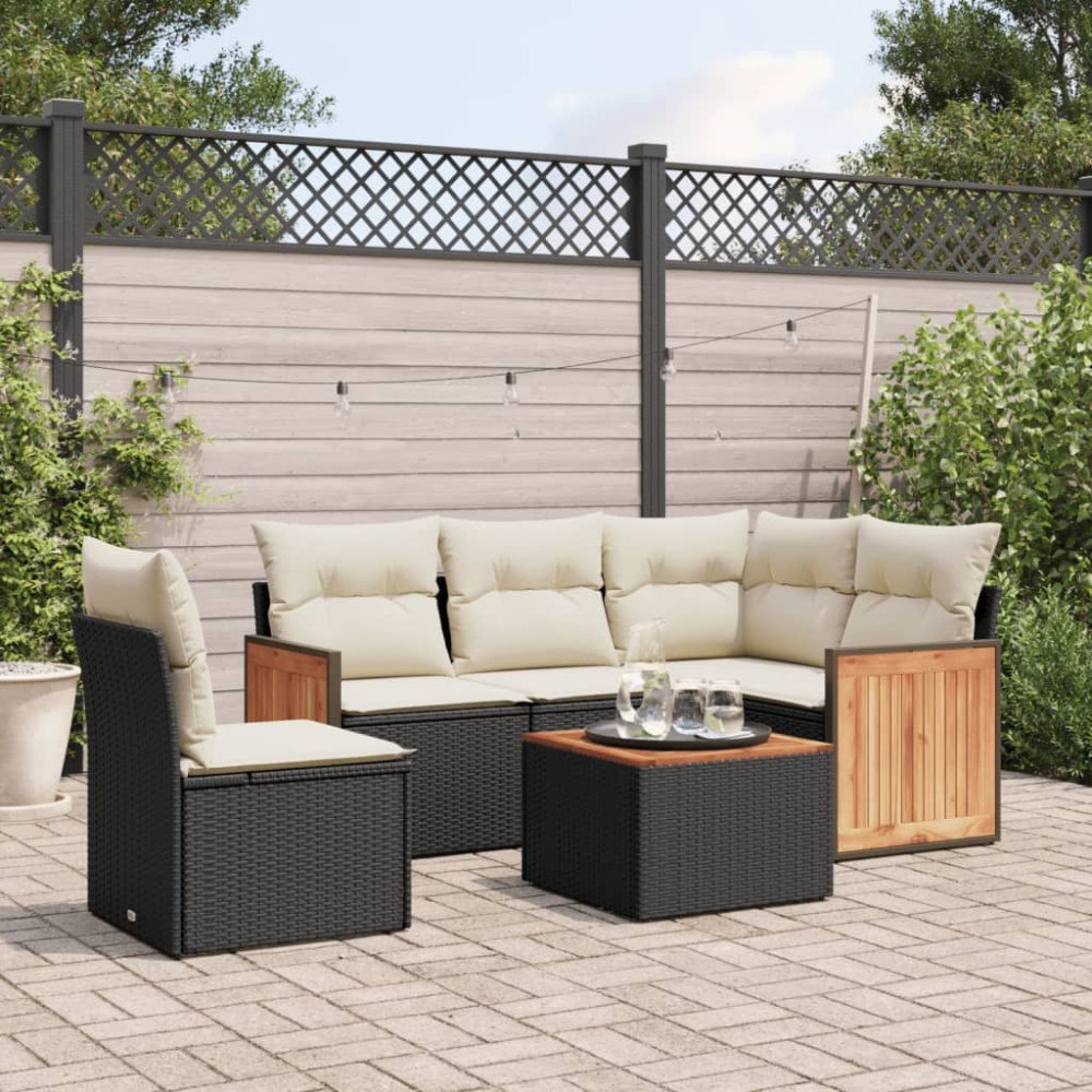 vidaXL Loungegrupp med dynor 6 delar svart konstrotting