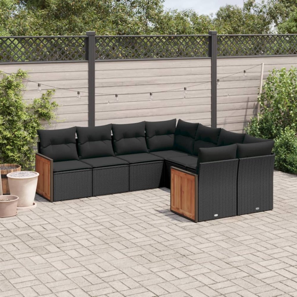 vidaXL Loungegrupp för trädgården med dynor 8 delar svart konstrotting