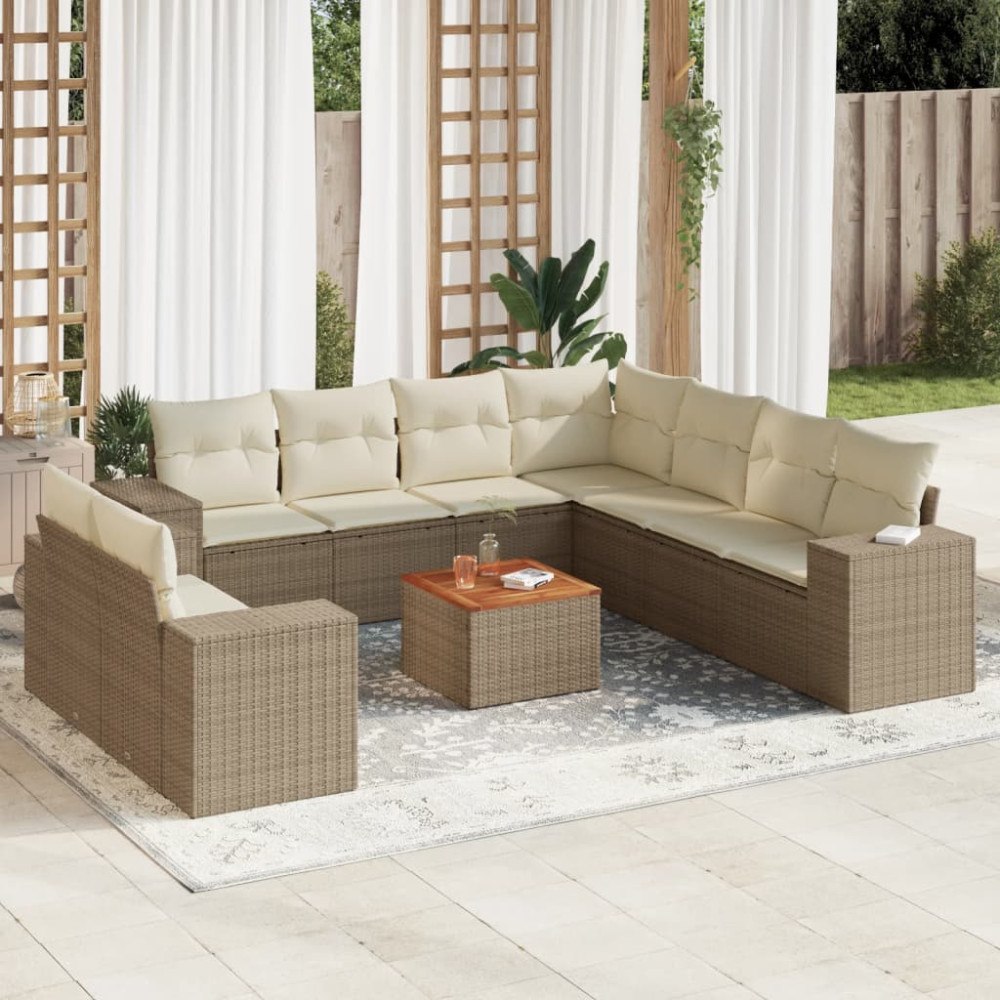 vidaXL Soffgrupp för trädgård med dynor 10 delar beige konstrotting