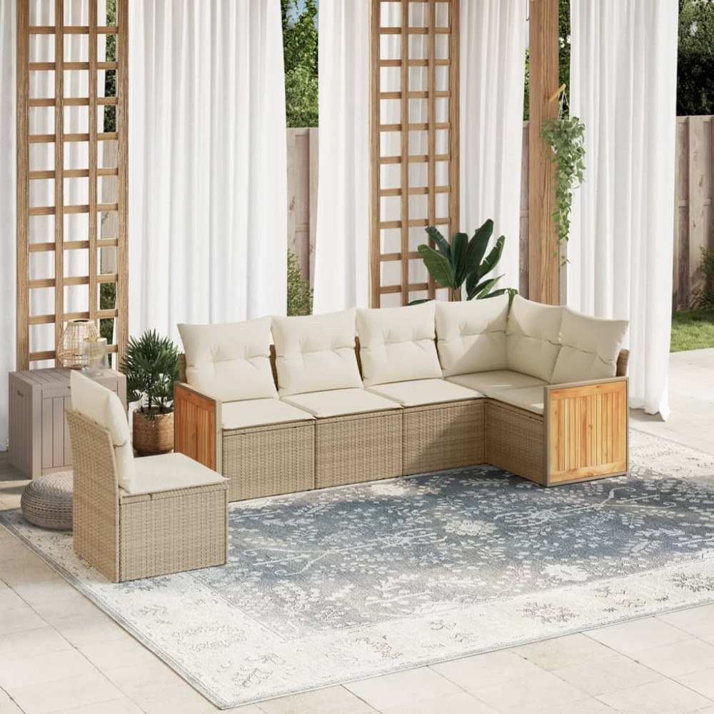vidaXL Soffgrupp för trädgården med dynor 6 delar beige konstrotting