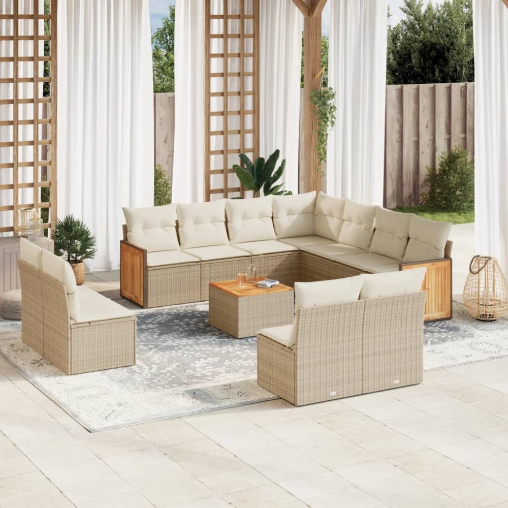 vidaXL Soffgrupp för trädgården 12 delar med dynor beige konstrotting