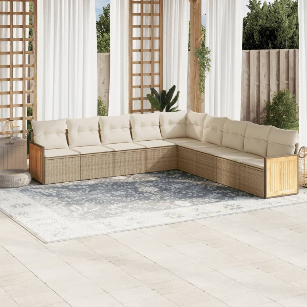 vidaXL Soffgrupp för trädgården med dynor 9 delar beige konstrotting