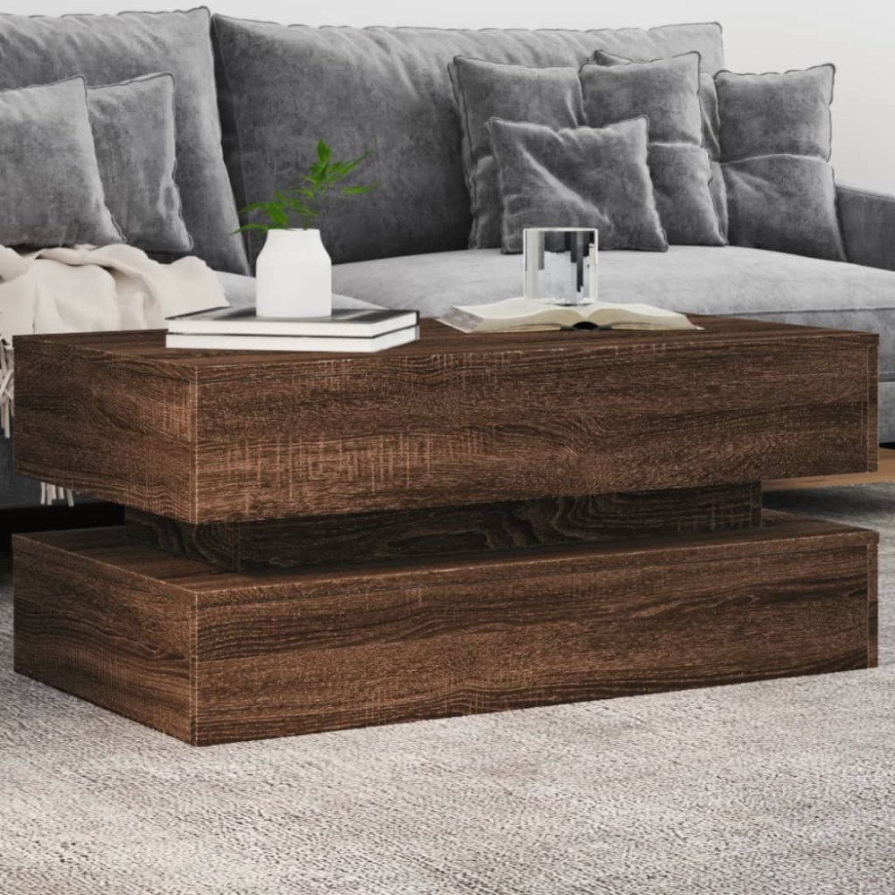 vidaXL Soffbord med LED brun ek 90x50x40 cm