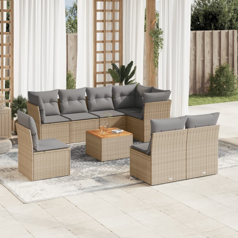 vidaXL Soffgrupp för trädgården med dynor 9 delar beige konstrotting