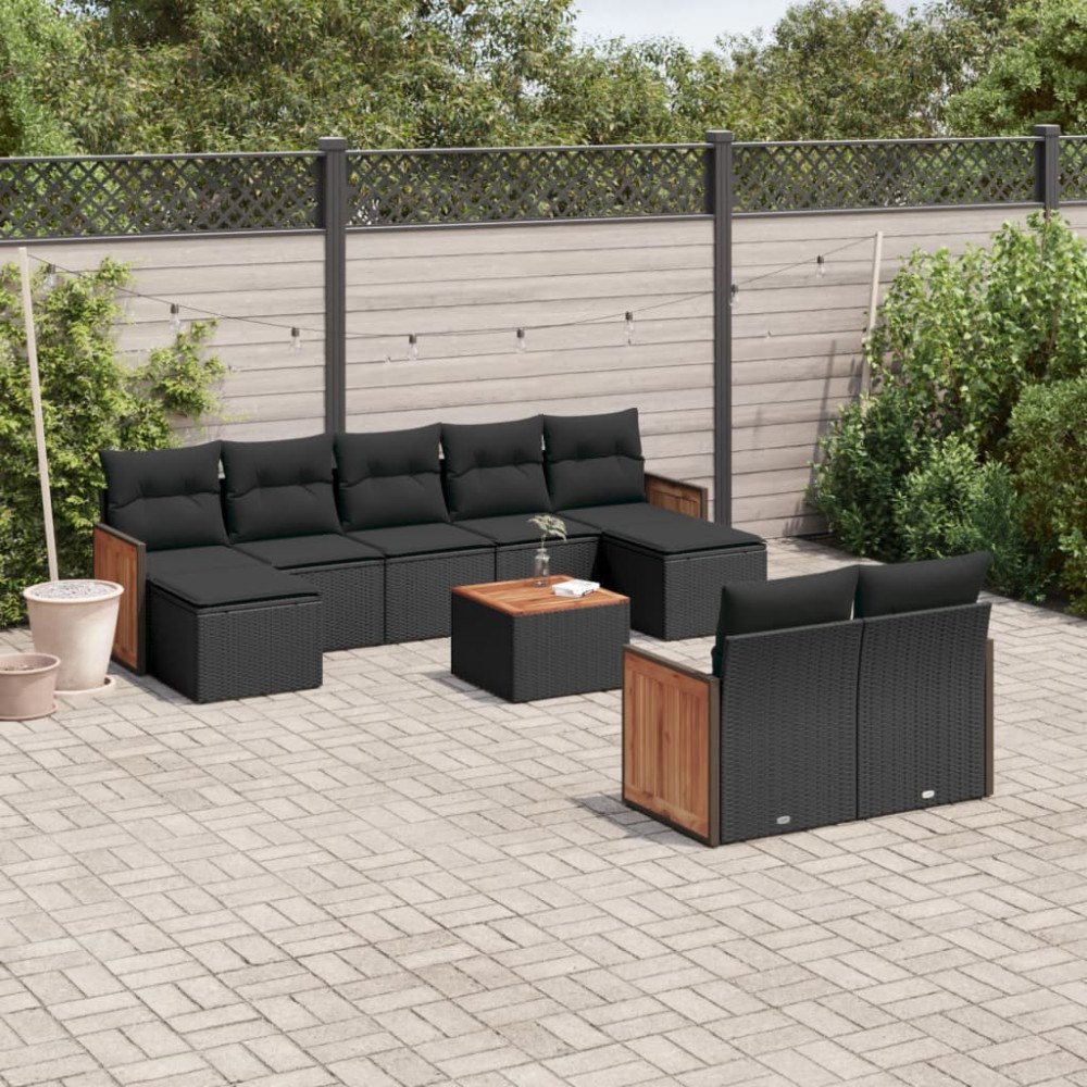 vidaXL Loungegrupp 10 delar med svarta dynor konstrotting