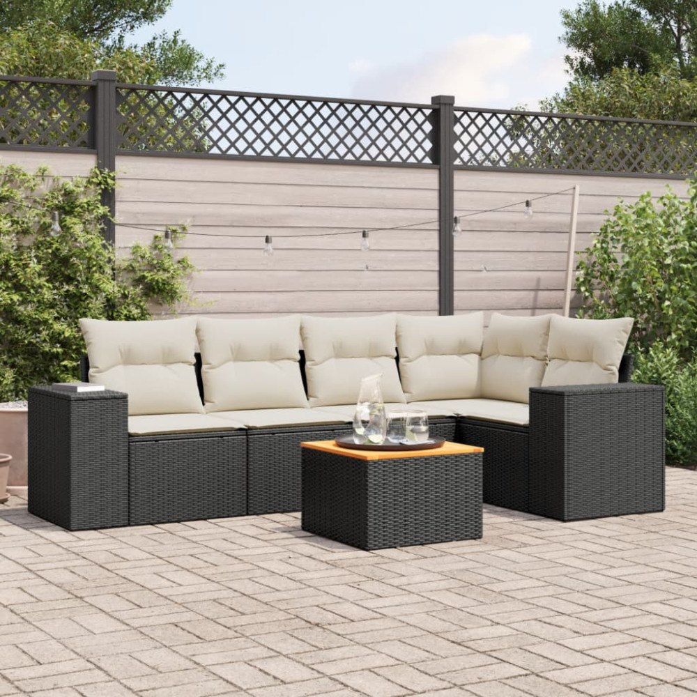 vidaXL Loungegrupp med dynor 6 delar svart konstrotting