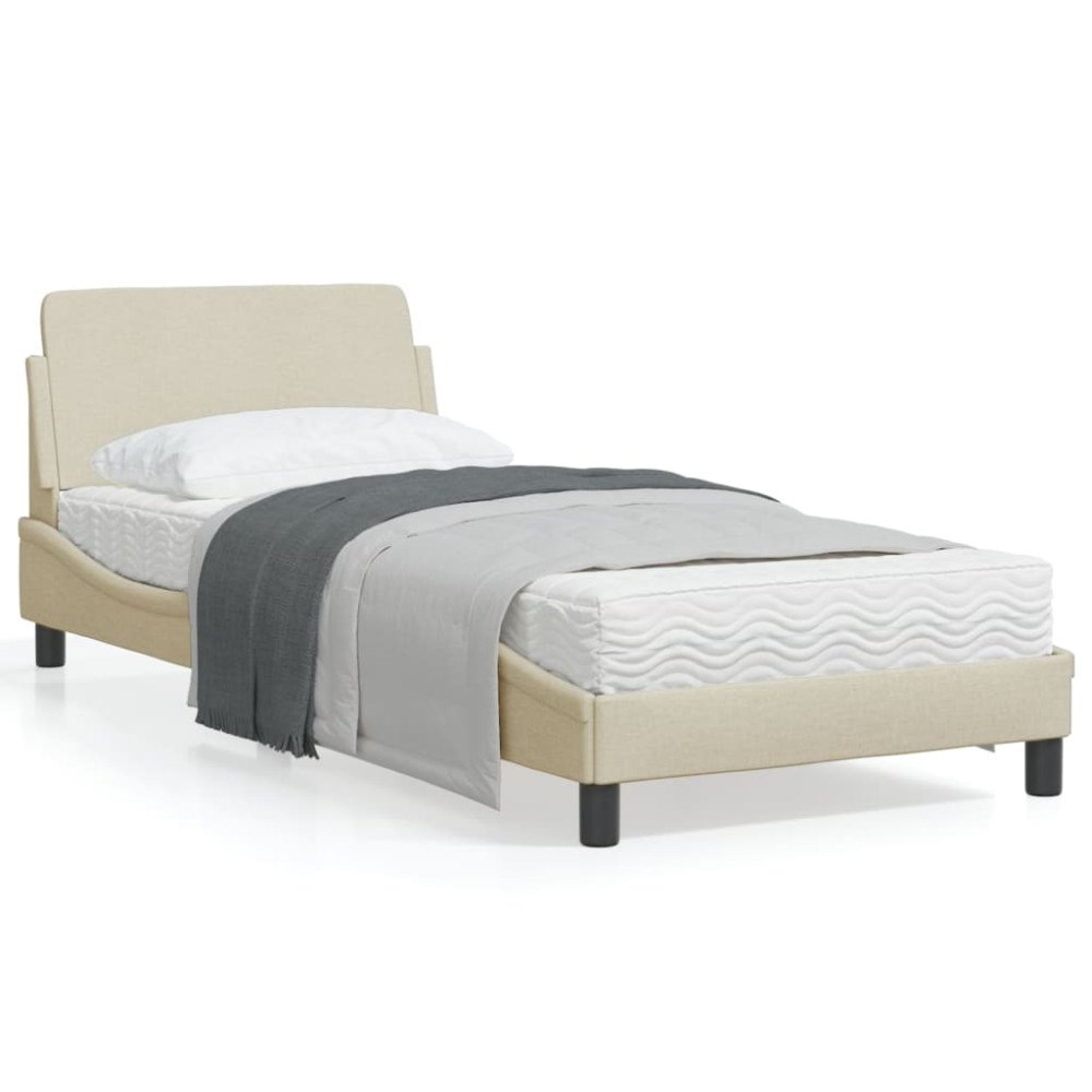 vidaXL Bed Frame with Headboard "Dover" Cream 90x200 cm Fabric