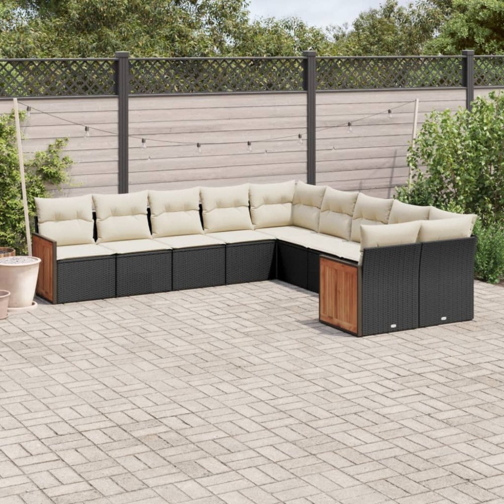 vidaXL Loungegrupp 10 delar med svarta dynor konstrotting