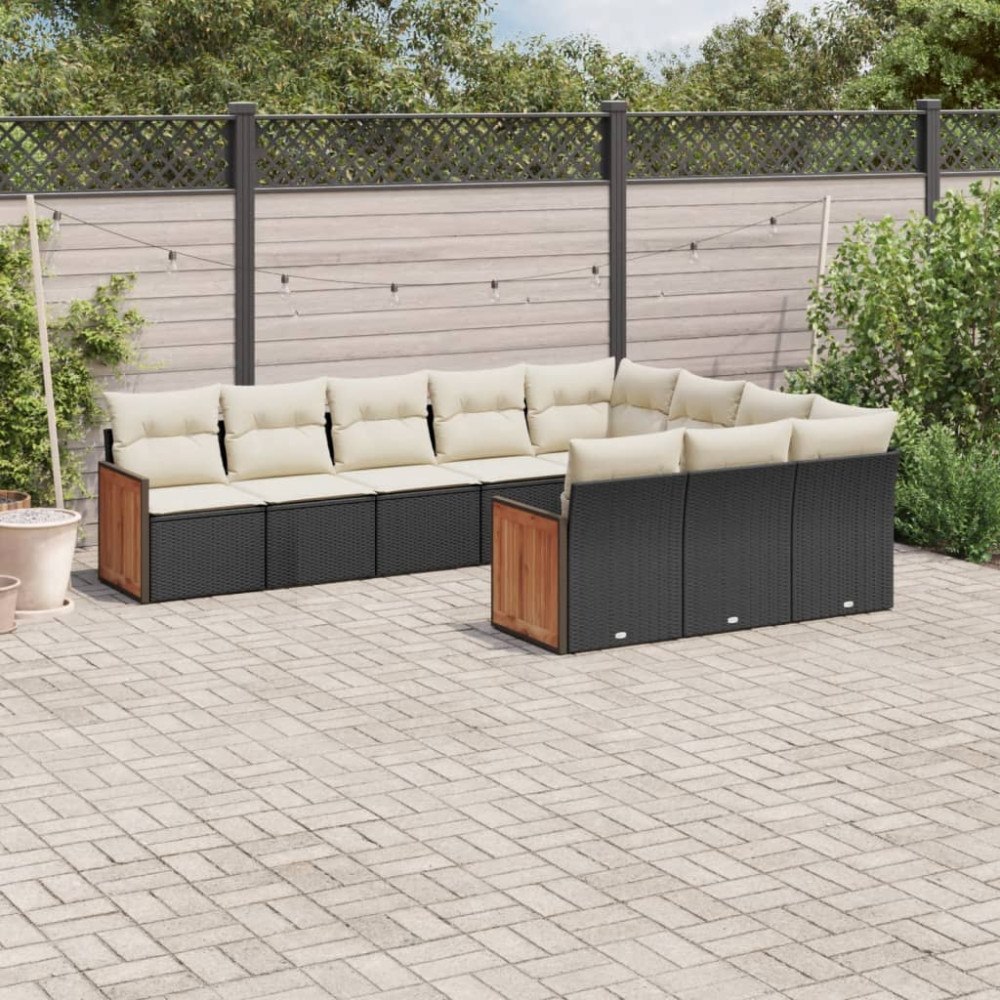 vidaXL Loungegrupp 10 delar med svarta dynor konstrotting
