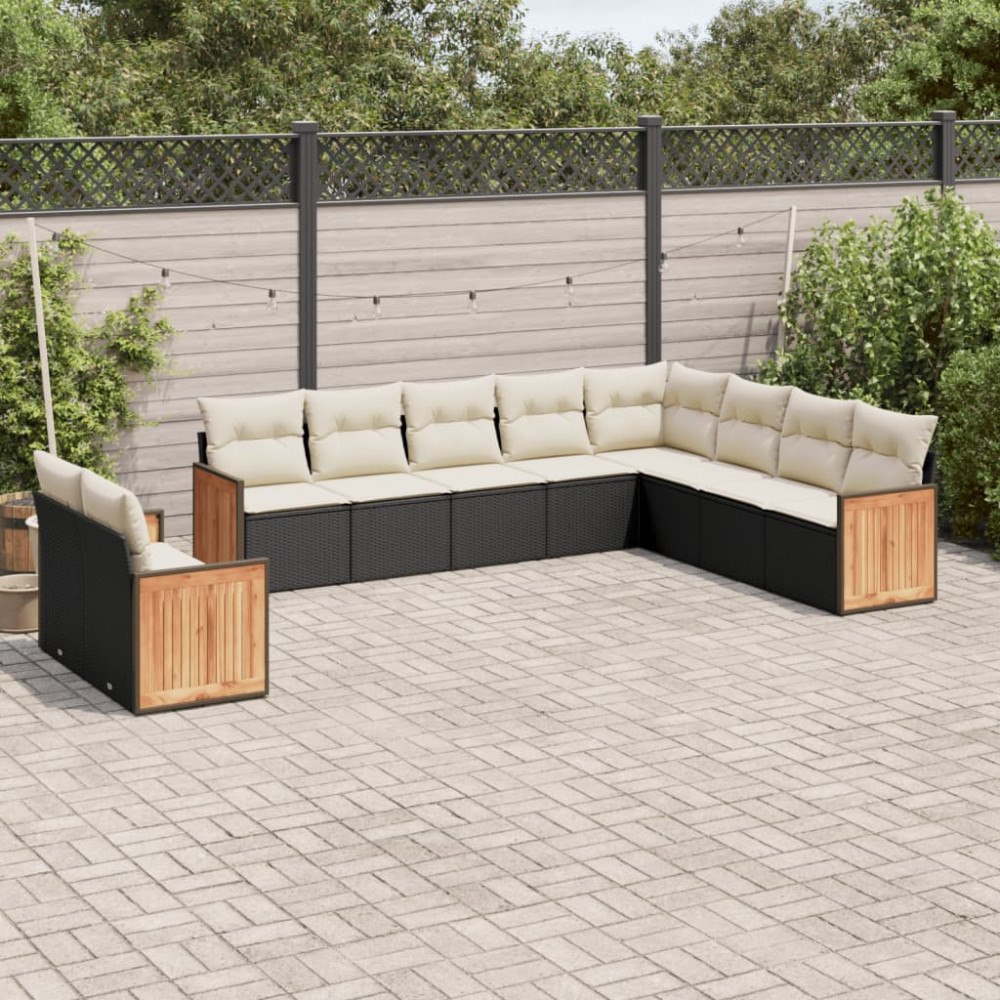 vidaXL Loungegrupp 10 delar med svarta dynor konstrotting
