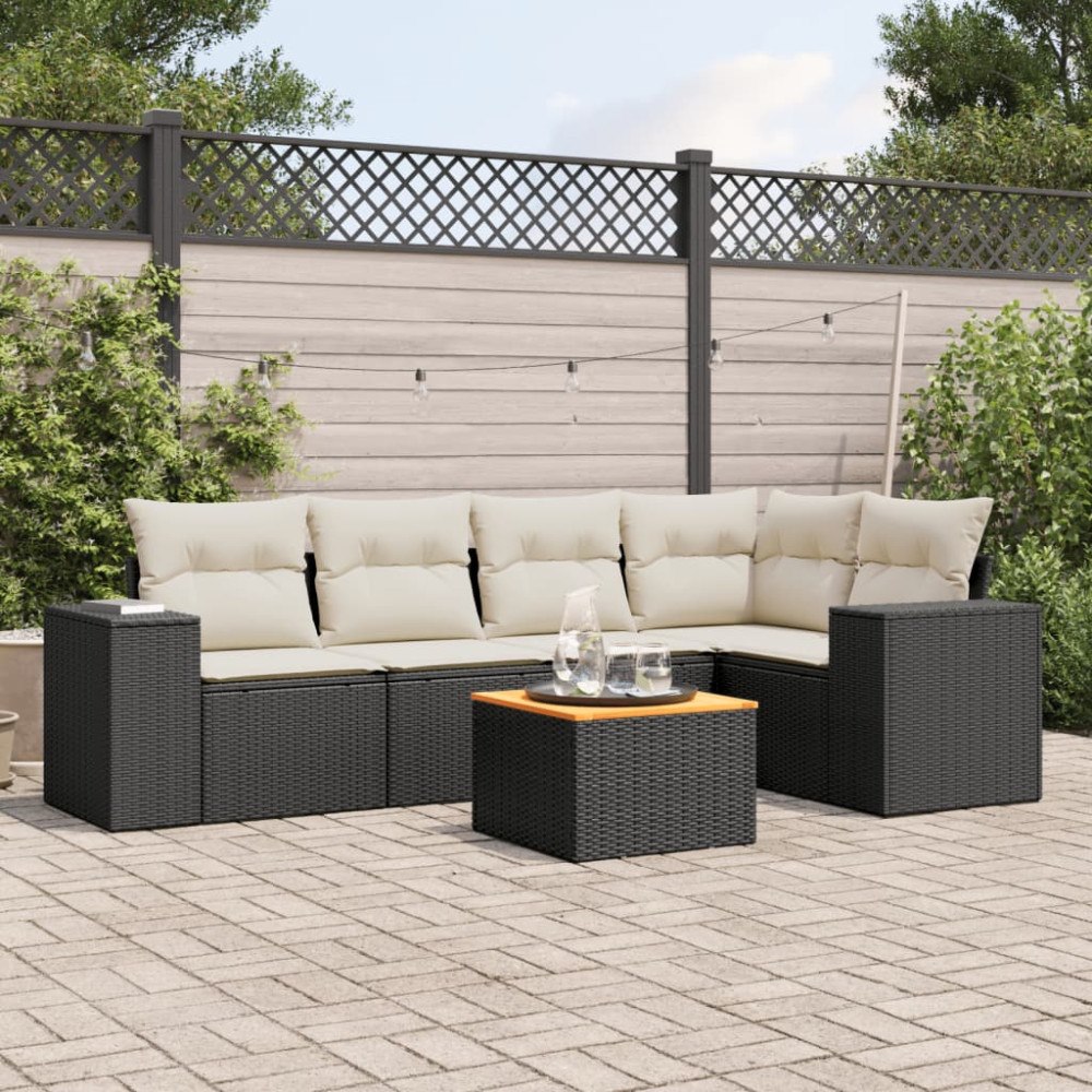 vidaXL Loungegrupp med dynor 6 delar svart konstrotting