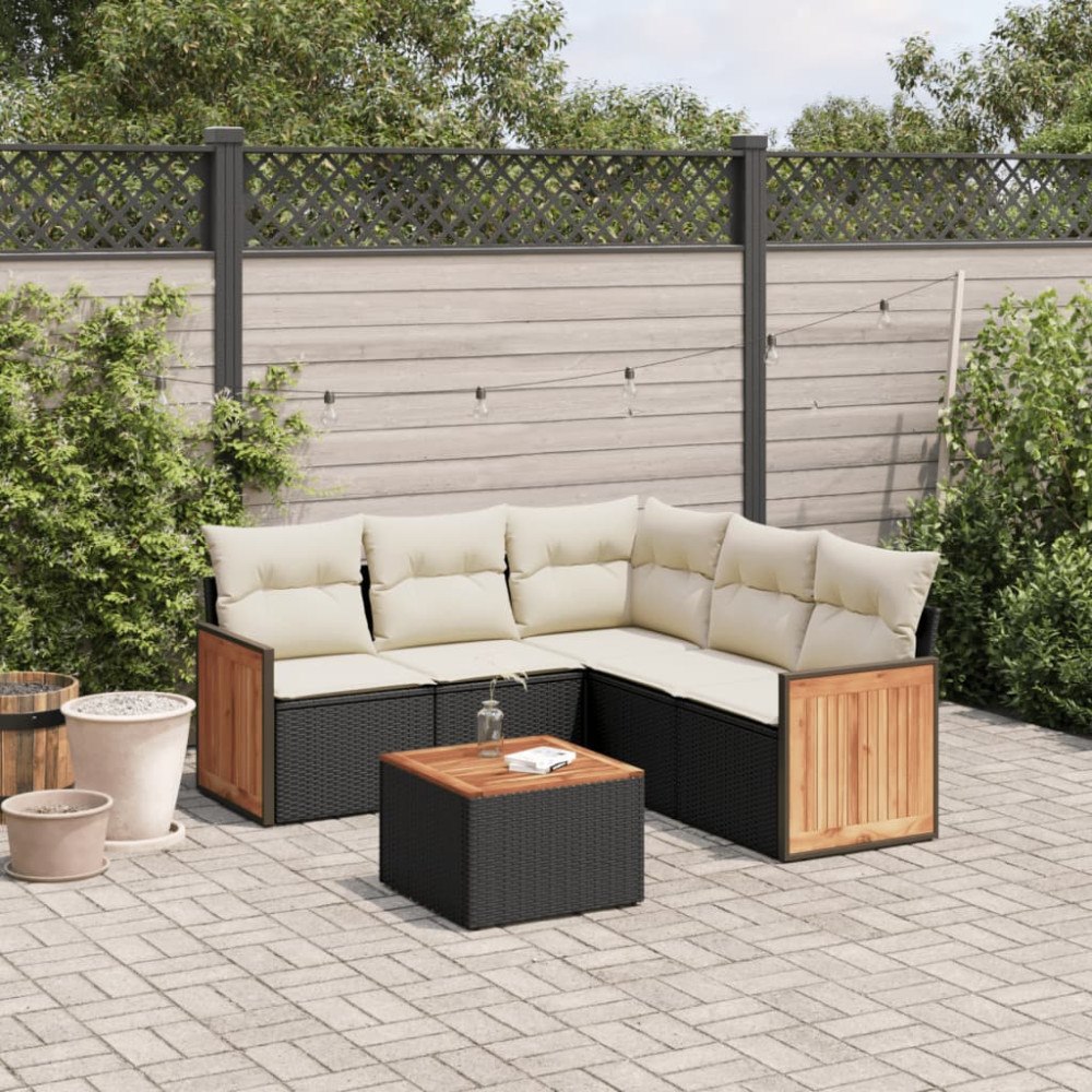 vidaXL Loungegrupp med dynor 6 delar svart konstrotting