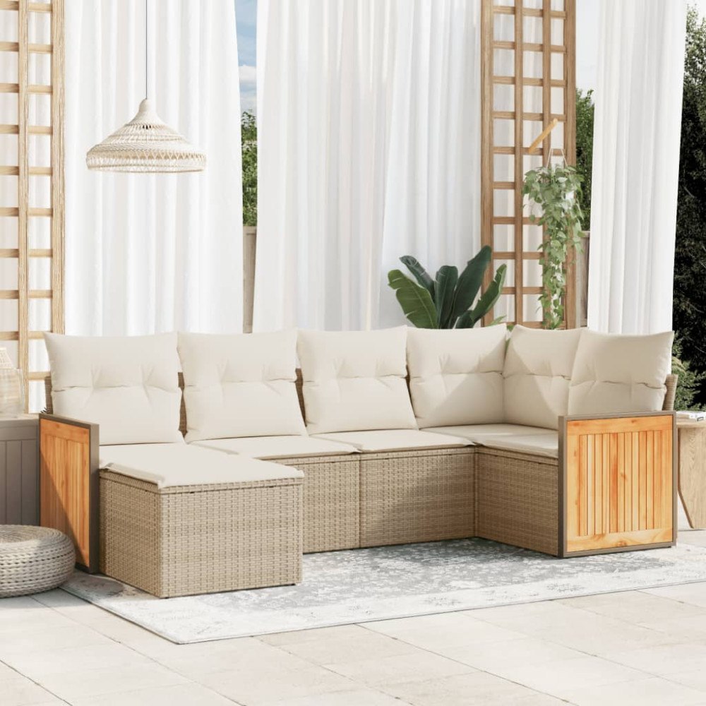 vidaXL Soffgrupp för trädgården med dynor 6 delar beige konstrotting