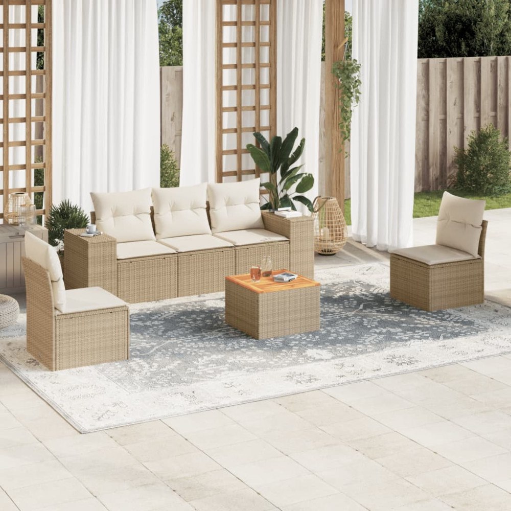 vidaXL Soffgrupp för trädgården med dynor 6 delar beige konstrotting