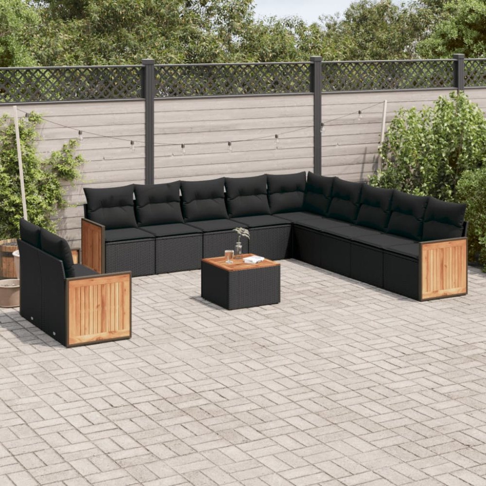 vidaXL Loungegrupp med dynor 12 delar svart konstrotting