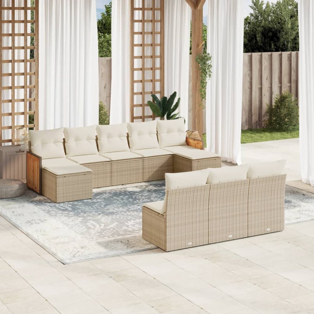 vidaXL Soffgrupp för trädgård med dynor 10 delar beige konstrotting