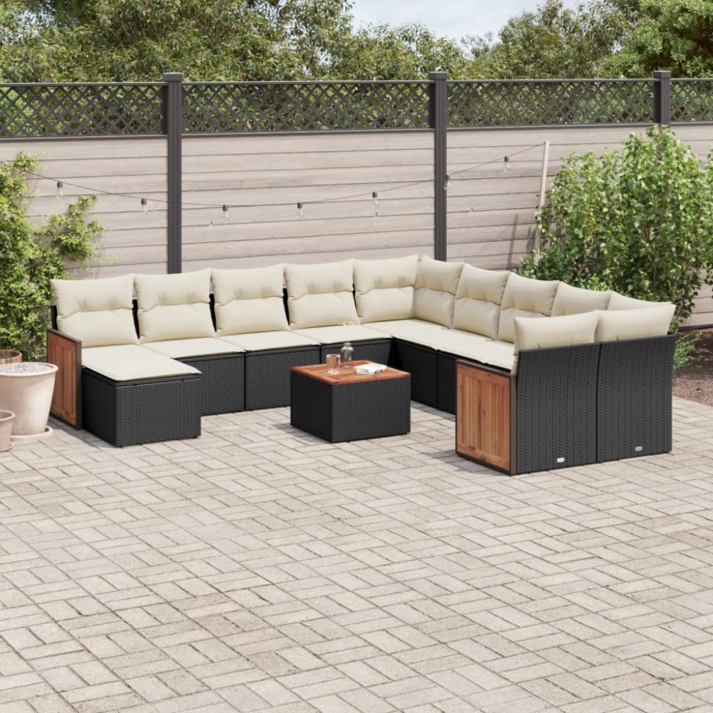 vidaXL Loungegrupp med dynor 12 delar svart konstrotting