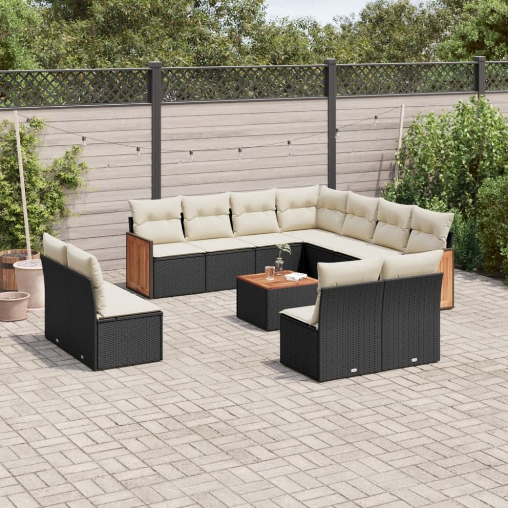 vidaXL Loungegrupp med dynor 12 delar svart konstrotting