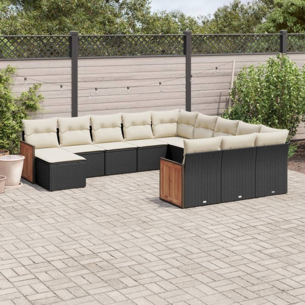 vidaXL Loungegrupp med dynor 12 delar svart konstrotting