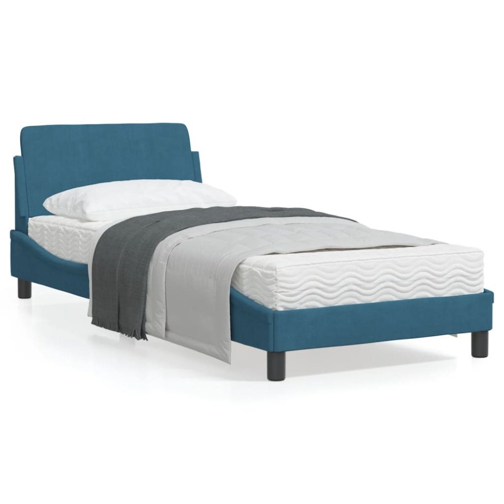 vidaXL Bed Frame with Headboard "Dover" Blue 90x200 cm Velvet